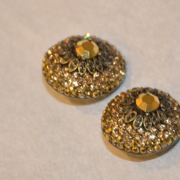 EVENING STATEMENT HOLIDAY JOSE & MARIA BARRERA BROWN GOLD OVAL CRYSTAL EARRINGS - Picture 8 of 10